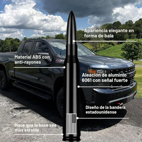 Miniatura 3 de Antena de camión para automóvil con tapas de válvula de neumáticos, bandera estadounidense, repuesto corto universal para GMC Sierra, Chevy, Negro