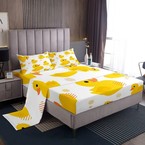 Miniatura 30 de Erosebridal Juego de sábanas para niños y niñas, diseño de pato amarillo, diseño de patos de dibujos animados, juego de ropa de cama de granja