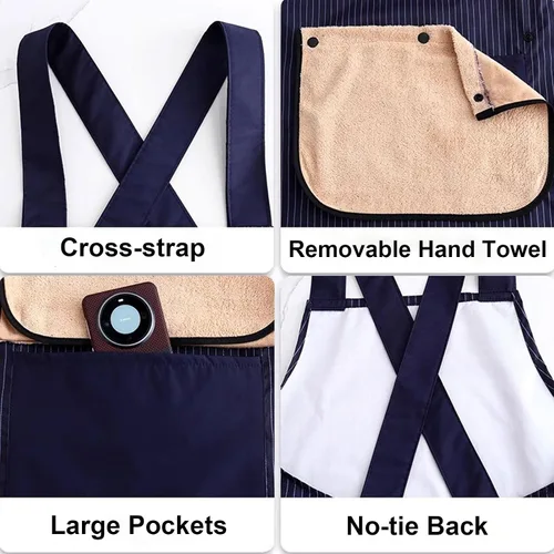 Miniatura 4 de Delantales para mujer con bolsillos, delantales extraíbles para cocinar, impermeable, resistente al aceite, babero, multifuncional, toalla de mano