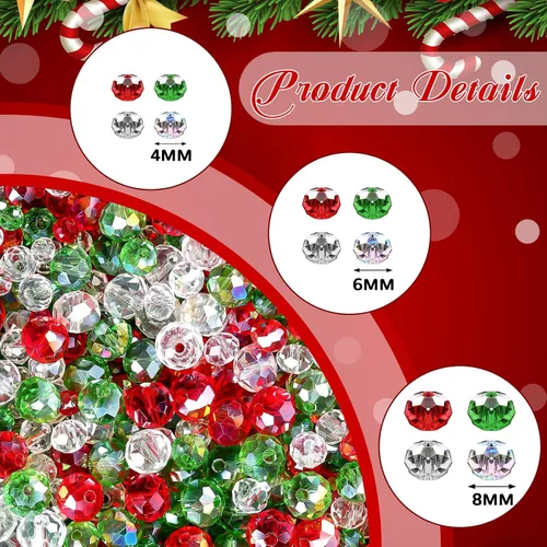 Miniatura 2 de Cuentas de cristal de Navidad, 1000 cuentas AB para la fabricación de joyas, cuentas de cristal de vidrio rojo, verde y blanco para pulseras