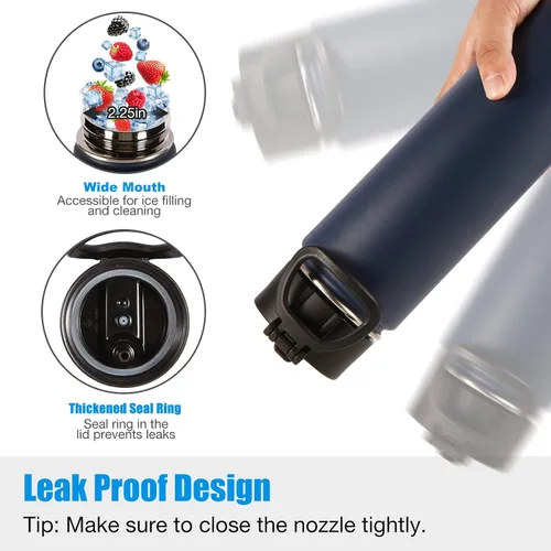 Miniatura 4 de Volhoply Botellas de agua aisladas con popote a granel, paquete de 4, botella deportiva de acero inoxidable de 22 onzas con tapa de asa, tazas