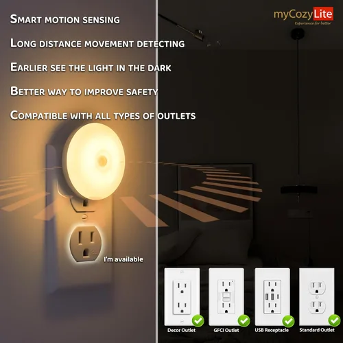 Miniatura 3 de Luz nocturna con sensor de movimiento, paquete de 2 luces nocturnas activadas por movimiento, encendido y apagado automático, tono cálido de 3200 K