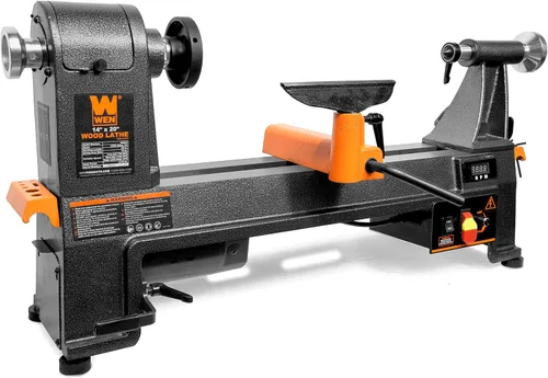 Miniatura 3 de WEN 34035 Torno de madera de sobremesa de velocidad variable de 6 amperios, 14 x 20 pulgadas, y juego de mandril autocentrante de 4 mordazas LA4444