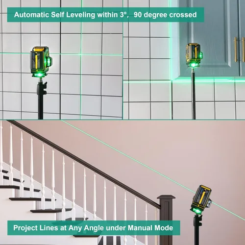 Miniatura 5 de Nivel Láser de Piso Autonivelante, Láser de Línea Cruzada Horizontal Vertical 3x360, Alineación de Haz Verde 3D para Piso de Baldosas, Pared y Techo