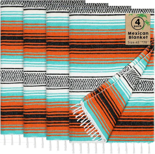 Miniatura 14 de Oudain - Paquete de 3 mantas mexicanas de 45 x 70 pulgadas, manta tejida de sarape Baja para playa, picnic, camping, decoración bohemia para sofá
