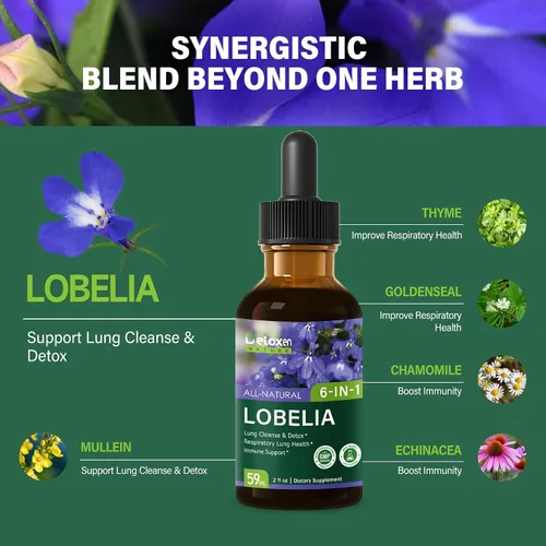 Miniatura 3 de Tintura orgánica de lobelia para limpieza y desintoxicación pulmonar, apoyo respiratorio para la salud pulmonar con extracto de tomillo