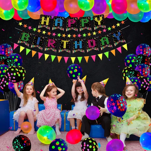 Miniatura 2 de 231 piezas de suministros de fiesta de neón que brillan en la oscuridad, decoraciones de fiesta de luz negra, juego de vajilla para fiesta, platos