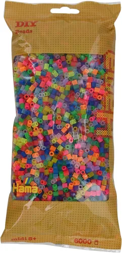 Hama Perlen 205-80 - Bolsa para planchar con aproximadamente 6.000 cuentas coloridas de 0.197 in de diámetro, mezcla transparente de neón, diversión