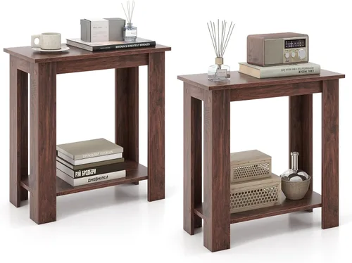 Miniatura 13 de Giantex Narrow End Table, 2-Tier Side Table with Open Storage Shelf, Retro Wood Sofa Table Bedside Tables for Small Spaces, Slim Nightstand for