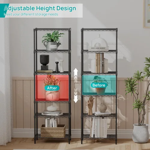 Miniatura 4 de SINGAYE Estante de almacenamiento ajustable de 6 niveles, estantería de alambre, estantes de metal, organizadores de pie para armario, baño, Negro