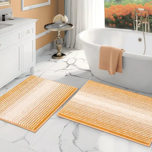 Miniatura 49 de BSICPRO Juegos de Alfombras y Tapetes para Baño, Juego de Alfombra de Baño de Felpilla Gruesa Absorbente de 2 Piezas Antideslizante, Tapetes Suaves