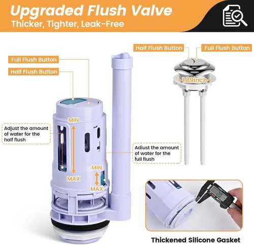 Miniatura 6 de Kit de repuesto de válvula de descarga doble de 2 pulgadas para inodoros de 2 piezas, kit de reparación universal de inodoro con botón pulsador