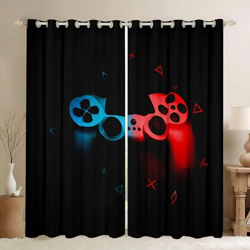 Miniatura 11 de Cortinas de juegos negros y grises, con diseño de notas musicales, cortina de ventana de gamepad para niños, decoración de sala de videojuegos