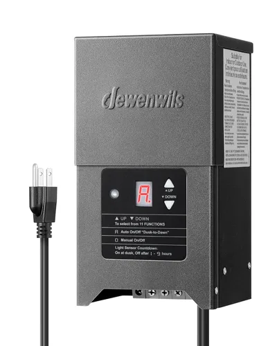 Miniatura 8 de DEWENWILS Transformador de Paisaje de Bajo Voltaje de 120W, Transformador para Exteriores con Temporizador y Sensor de Fotocélula, 120V AC a 12V AC