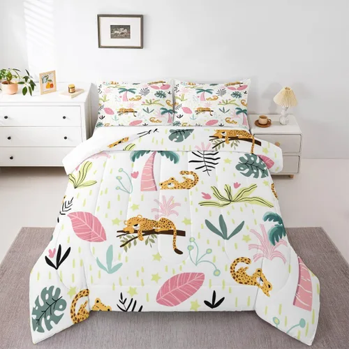 Miniatura 20 de Feelyou Juego de edredón de dinosaurio, tamaño individual, bonito juego de edredón de dinosaurio arcoíris para niños y niñas, juego de edredón Multi