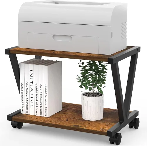 Miniatura 8 de VEDECASA Soporte de escritorio retro para impresora con 2 niveles de madera, estante de madera rústico industrial para granja, organizador de libros