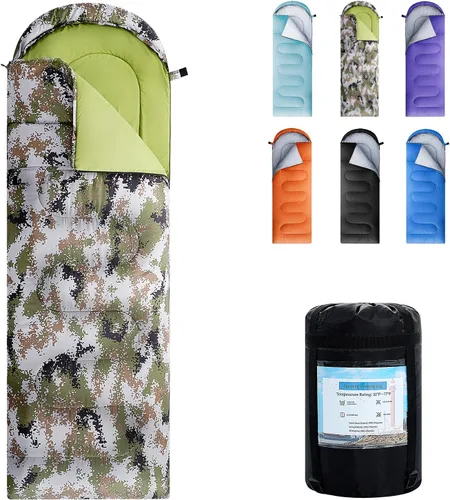 Sacos de Dormir para Adultos, Niños y Niñas - Saco de Dormir Ligero Impermeable para Clima Cálido y Frío con Mochila Compacta, Ideal para 3-4