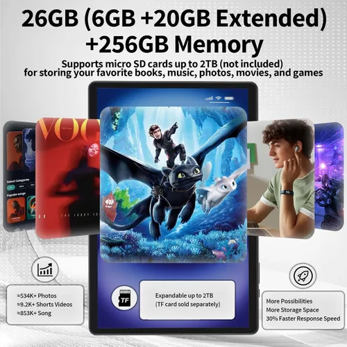 Miniatura 3 de Tablet Android con teclado, tableta Android 15 de 10 pulgadas, 26 GB+256 GB+2 TB expandir, tabletas 2 en 1 con 8 núcleos, WiFi 5G, 8000 mAh, BT5.0