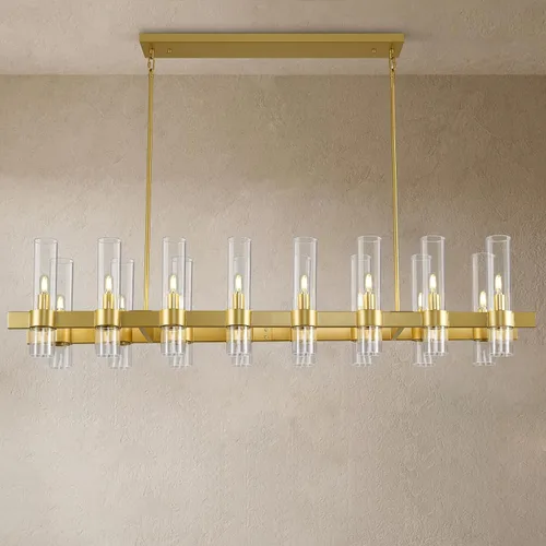 Miniatura 10 de Candelabro de 12 Luces de Latón Redondo 36" Candelabros de Rueda de Vagón de 91 cm para Fijo de Iluminación de Comedor Tubo de Vidrio Transparente