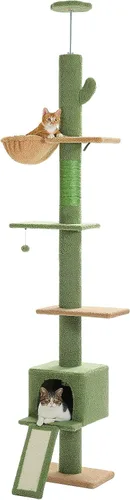Miniatura 8 de PEQULTI Árbol para gatos de suelo a techo, torre alta para gatos, altura ajustable (83''-108'' / 83-108 pulgadas) árbol trepador de 5 niveles