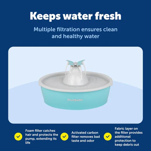 Miniatura 6 de PetSafe Fuente de agua Butterfly Cat con bomba y filtros, bonito dispensador de agua con capacidad de 50 onzas, bomba y filtros mantienen el agua