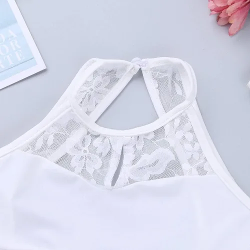 Miniatura 3 de JEATHA Kids Girls Ballet Dance Disfraces de encaje floral sin mangas Crop Top con falda Bottoms Leotardo Dancewear