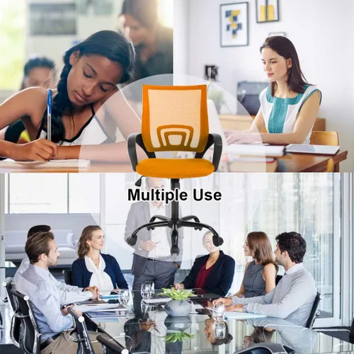 Miniatura 6 de BestOffice Silla de oficina, silla de escritorio, silla de computadora de malla con soporte lumbar, cómoda silla de respaldo medio, color naranja
