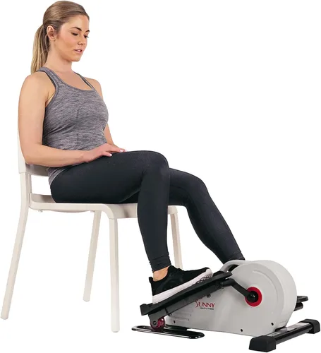 Sunny Health & Fitness Under Desk Pedal Elliptical Machine, Adjustable Resistance Leg Exerciser Office Home Workout While Sitting for Seniors Blanco
