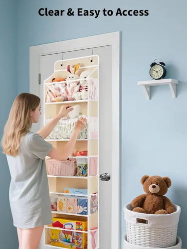 Miniatura 3 de JARLINK Organizador de almacenamiento de juguetes de animales de peluche, organizador sobre la puerta con ventanas transparentes, capacidad de carga