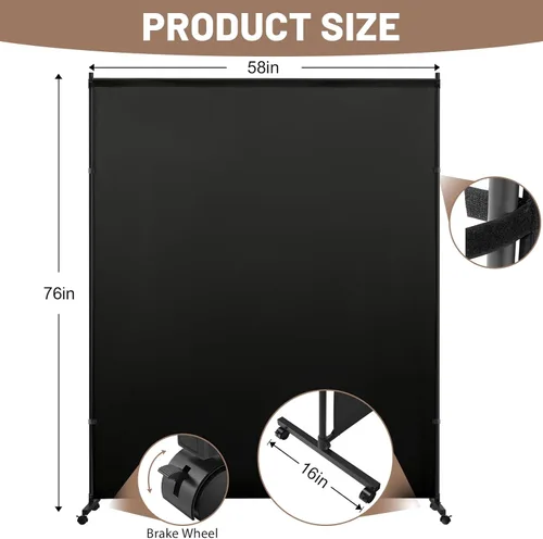 Miniatura 2 de Divisor de habitación/pantalla de privacidad de un solo panel con ruedas giratorias y frenos, partición elegante y versátil para el hogar, oficina