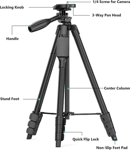 Miniatura 6 de Trípode de cámara profesional ligero de 57 pulgadas para Canon Vixia HFR80 HFR82 HFR800, HFR70, HFR72, HFR700, HFR32, HFR300, HFR40, HFR42, HFR400