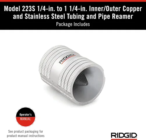 Miniatura 8 de RIDGID 29983, escariador interior/exterior de cobre y acero inoxidable modelo 223S de 1/4" a 1-1/4" para tubos y tuberías, pequeño