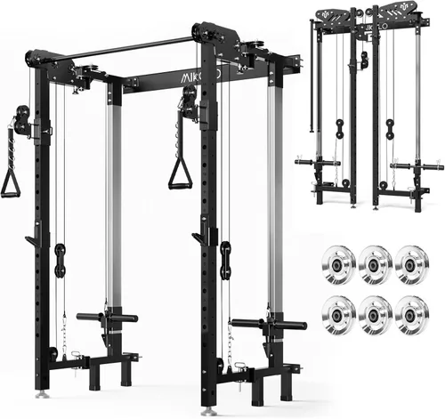 Miniatura 11 de Mikolo Folding Squat Rack, Wall Mounted Power Rack with Cable Crossover Machine & LAT Pull Down, Functional Trainer with 5 Adjustable Function