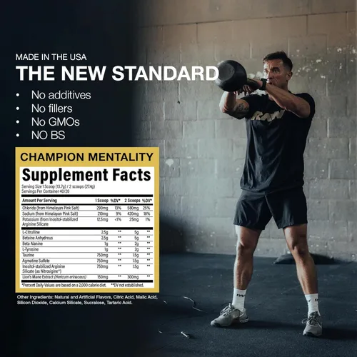 Miniatura 5 de RAW Pump sin estimulantes para preentrenamiento (Mentalidad de Campeón) - Suplemento en polvo con impulsor de óxido nítrico sin estimulantes
