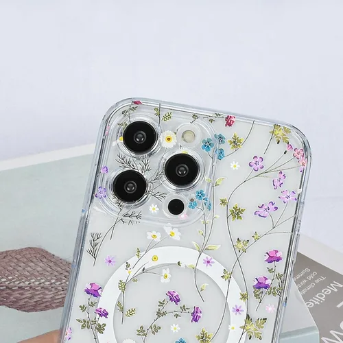 Miniatura 3 de Compatible con el teléfono 13 Pro - Funda magnética mate translúcida, de lujo, a prueba de golpes, magnética y con bonito patrón de flores, carcasa
