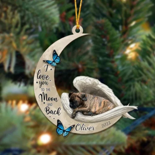 Miniatura 45 de Adorno colgante personalizado de ángel durmiendo en la luna, perro sabueso afgano, nombre personalizado, acrílico impreso en 2D plano – cumpleaños