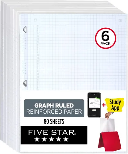 Miniatura 8 de Five Star Papel de hojas sueltas + aplicación de estudio, paquete de 3, papel para cuaderno, papel gráfico, papel de relleno reforzado, combate