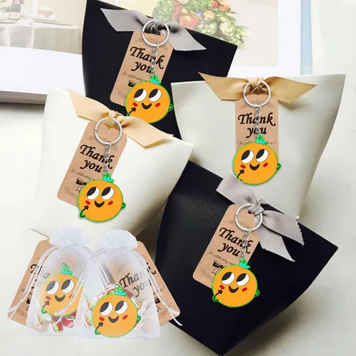 Miniatura 6 de El paquete de 60 llaveros naranja para fiesta incluye 20 llaveros, 20 etiquetas de agradecimiento y 20 bolsas de regalos para baby shower, regalo