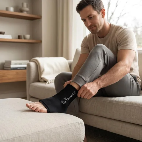 Miniatura 5 de TheraICE Envoltorio de Bolsa de Hielo para Tobillo para Hinchazón y Tobillera para Esguince para Mujeres y Hombres, Calcetines de Compresión