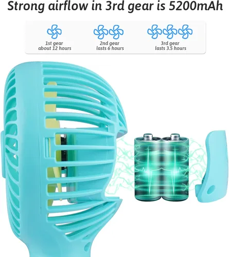 Miniatura 2 de Ventilador portátil para cochecito, ventiladores USB recargables personales con batería de 5200 mAh, 3 velocidades, asiento de coche para bebé, mini