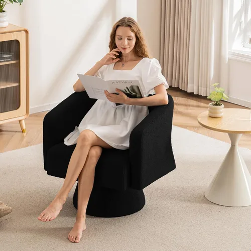 ClinQ Silla giratoria de barril acento, juego de sillas redondas tapizadas de teddy extragrandes, silla de tocador moderna de lujo de 360° para