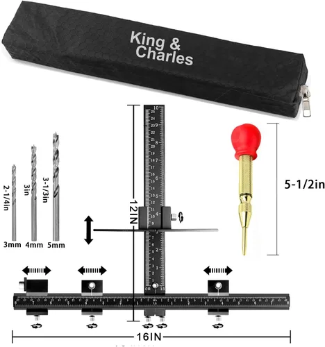 Miniatura 3 de Plantilla de herrajes para gabinete King&Charles, plantilla de manijas de gabinete de metal + punzón automático de agujeros + brocas de punta, uso