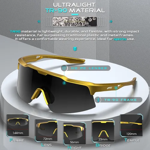 Miniatura 4 de ATTCL Gafas de sol unisex TR90 de ciclismo para hombres y mujeres, lentes de PC, gafas deportivas, ciclismo, pesca, correr