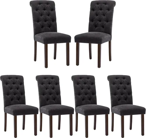 Miniatura 9 de COLAMY Juego de 2 Sillas de Comedor Copetudas, Sillas de Cocina Accent Parsons Tapizadas en Tela Elegante con Patas de Madera Maciza y Asiento Beige