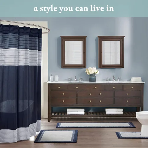 Miniatura 7 de Madison Park Amherst Cortina de Ducha para Baño de Seda Sintética con Rayas Pieced Moderna Cortina de Baño de Microfibra, 72x72 Pulgadas, Azul