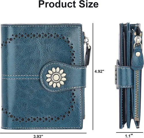 Miniatura 6 de Lavemi Cartera de Piel para Mujer Pequeña Compacta con Bloqueo RFID Estuche para Tarjetas de Crédito Monedero con Bolsillo con Cremallera Small