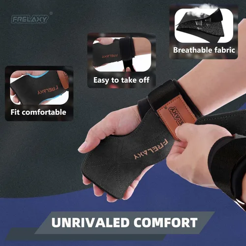 Miniatura 5 de Frelaxy Correas de muñeca de levantamiento de pesas para mujeres y hombres, agarres de levantamiento de pesas con bucle de muñeca, cuero de doble