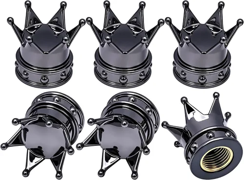 Miniatura 45 de 4 tapas de vástago de válvula de neumático con calavera, tapas universales de válvula de neumático de aleación de aluminio con anillo de goma O