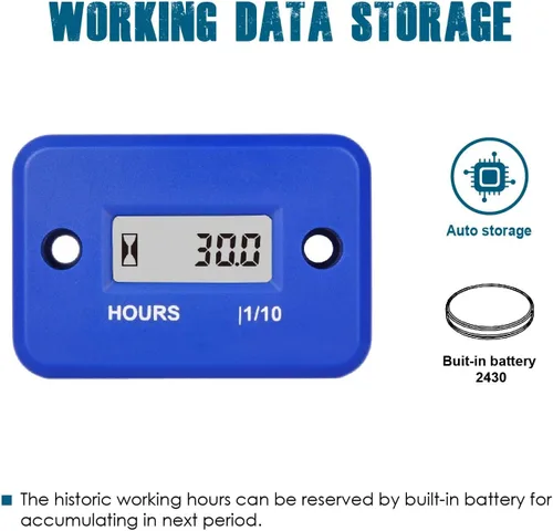 Miniatura 3 de Runleader Medidor de horas digital LCD impermeable para motor pequeño, seguimiento de intervalos de cambio de aceite, generador, cortacésped, fuera