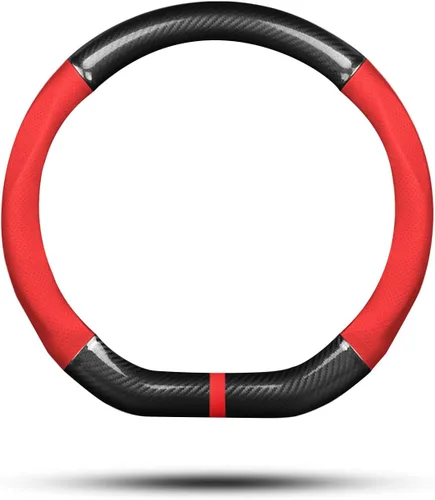 Miniatura 12 de Ergocar Funda antideslizante para volante de automóvil, protector deportivo en forma de D, fibra de carbono y cuero PU, universal para diámetro